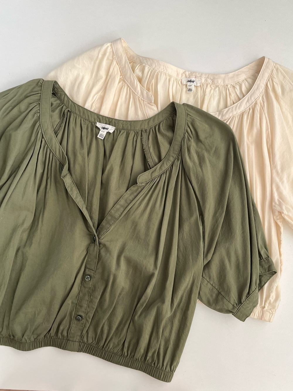 aerie Olive Green and Cream Peasant Blouses (2-Pack)